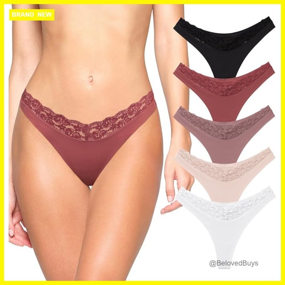 Seamless Lace Thongs 5-Pack Low Rise No Show Underwear X-Small